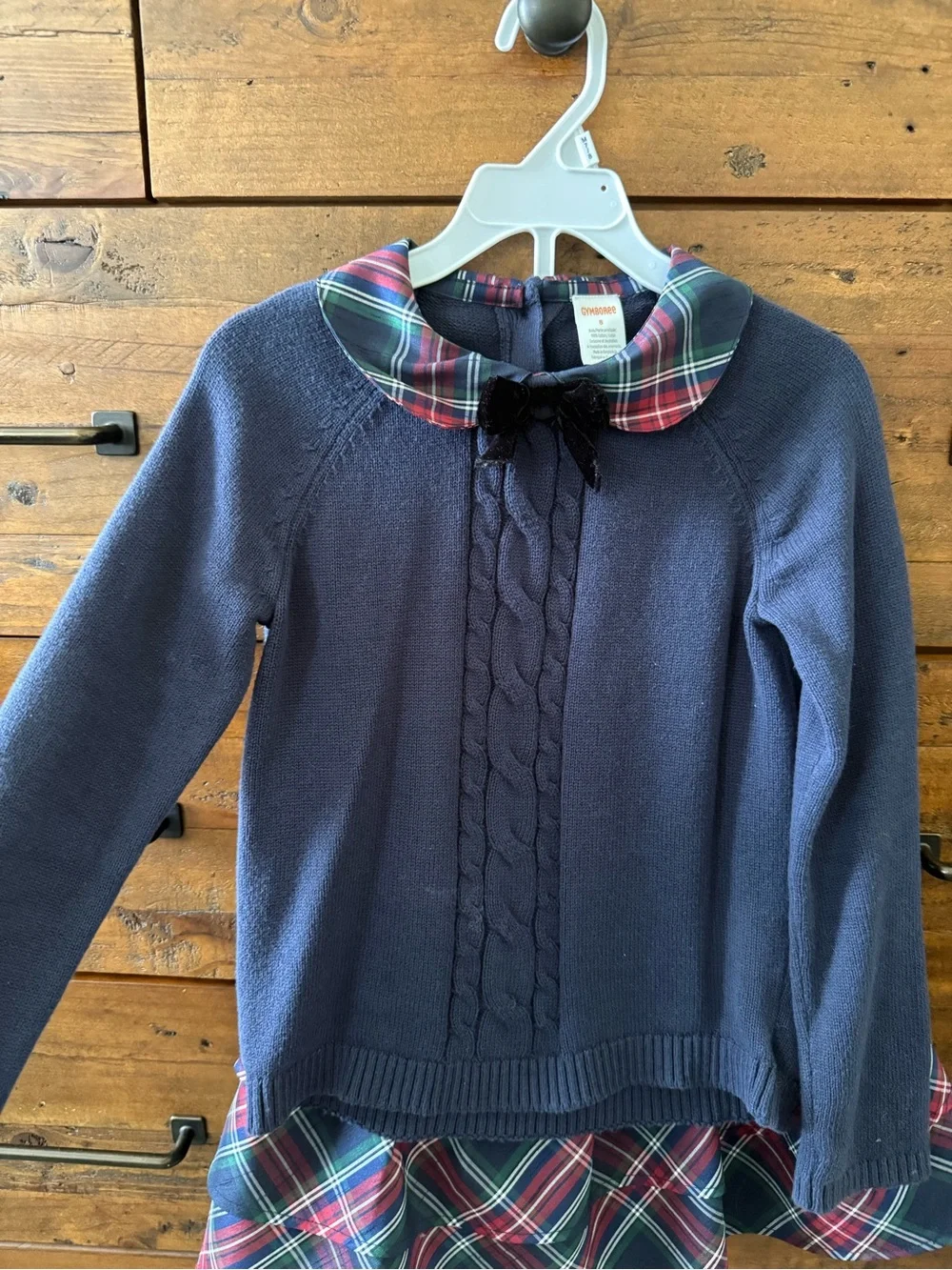Gymboree Navy Sweater with Red & blue Plaid ruffled skirt
